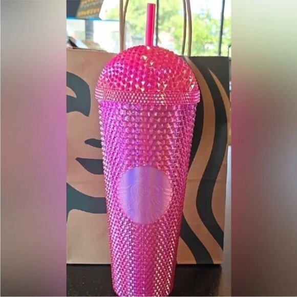 Starbucks Pink Studded Dome Tumbler 24oz Venti Cold Cup w/ Straw NWT - Picture 1 of 5